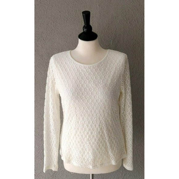 Calvin Klein Tops - NWOT Calvin Klein Long Sleeve Stretchy Lace Top in Blizzard (Ivory) Size M